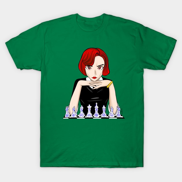 Beth the queen’s gambit in chessmaster Anya style T-Shirt by jorge_lebeau